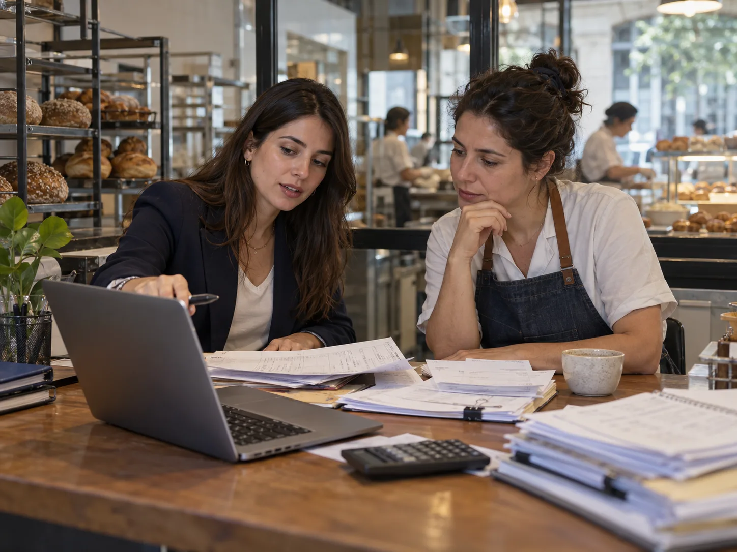 Comercio y gastronomía: escena ilustrativa de trabajo contable