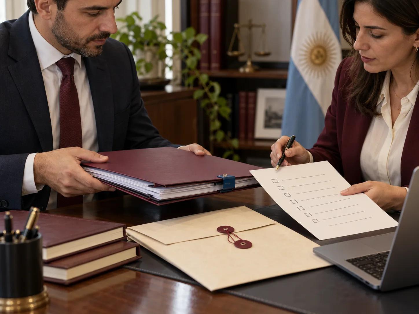 Dos profesionales revisan una lista de control durante un traspaso documental